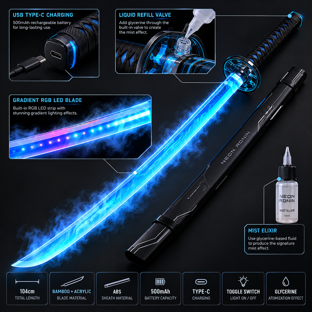 Neon Ronin "Mist-Breather" RGB LED Katana (104cm Rechargeable)